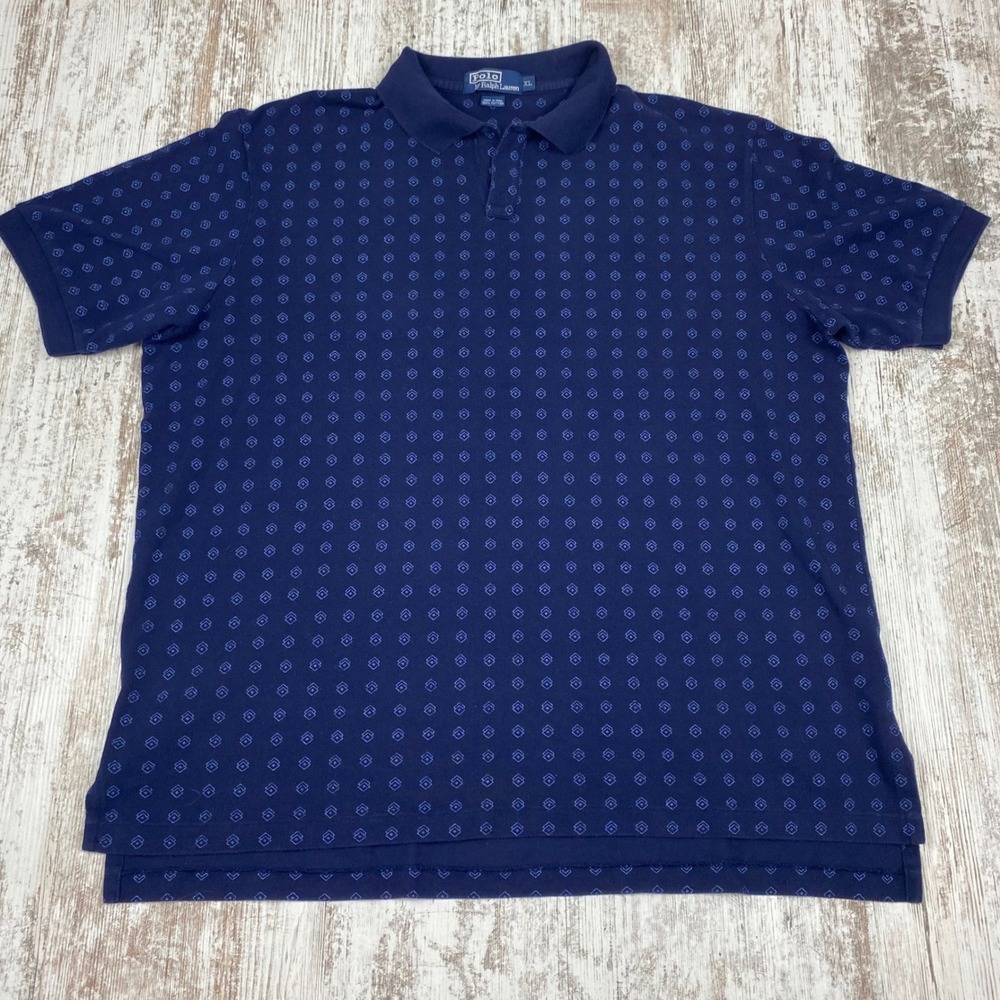 Polo Ralph Lauren Men's Classic Fit Polo Shirt Navy Geometric‎ Golf XL Cotton